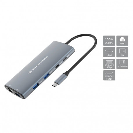 "CONCEPTRONIC 10-1 Dock USB-C->HDMI/2xUSB-C/3xUSB-A/+ 20cm gr"