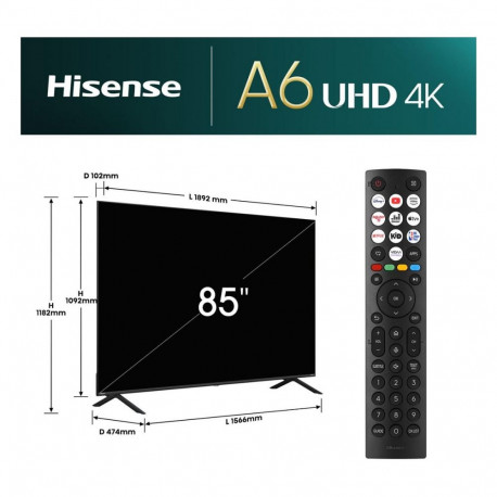 215,0cm/85" (3840x2160) Hisense 85E6NT 16:9 DLED 60Hz HDMI USB WLAN Bluetooth HDR10+ must kõlar