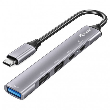 Equip dokk USB-C -> 1xUSB-C, 1xUSB3.0, 2xUSB2.0, 100W PD, 15cm, hõbedane
