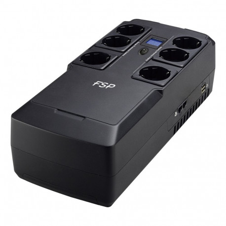 FSP NANOFIT 600 offline UPS 600VA 360W koos 2-pordilise USB-laadija ja 6 Schuko pesaga