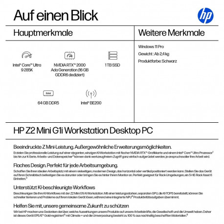 "HP Z2 Mini G1i Intel Core Ultra 9 285K 64GB 1TB/SSD NVIDIA RTX 2000 16GB W11P 3J Gar (DE)"