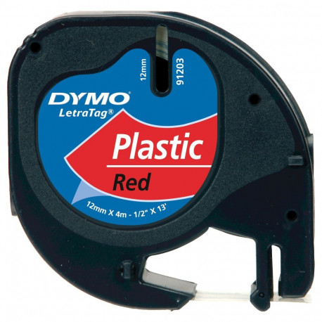 "Dymo LabelWriter - LetraTag Kunststoff Etiketten - 12 mm x 4 m - Schwarz auf Rot - (S0721630)"