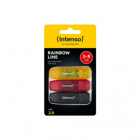 Intenso Rainbow Line 8GB USB 2.0 mälupulk, 3-ne pakk, värviline
