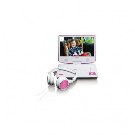 "LENCO DVP-910 9"" DVD-Player + USB & KfZ-Halterung. pink/wei"