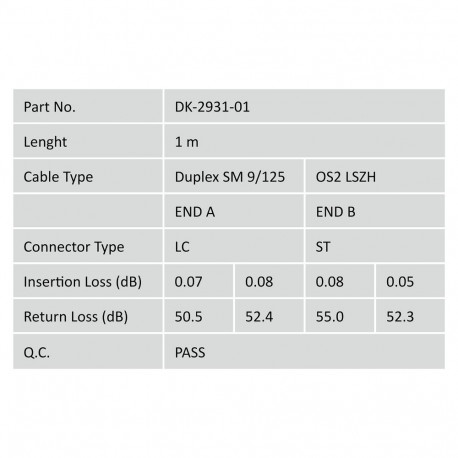 "DIGITUS LWL Patchkabel LC -> St 1.00m Singlemode Duplex OS2"