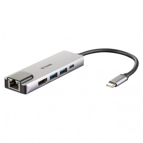 "USB-C HUB 5Port D-Link DUB-M520 2xUSB3.2 Gigabit Lan RJ45 USB-C HDMI 4K passiv Silver Black"