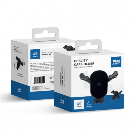 Gravity car holder BLUE STAR Black Mirror windshield mount black