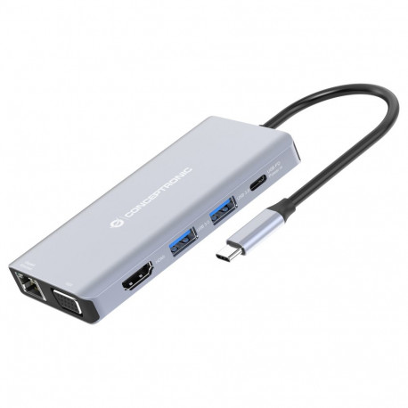 "CONCEPTRONIC 10-1 Dock USB-C->HDMI/USB-A/VGA/AUX/+ 25cm gr"