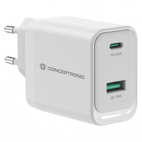 "CONCEPTRONIC Ladegerät 2Port GaN USB-C/-A 45WPD3.0/PPS ws"