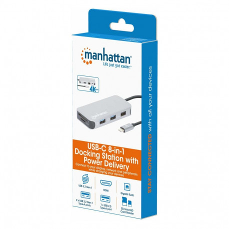 "MANHATTAN USB-C 8-in-1 Dockingstation HDMI RJ45 3xUSB-A"