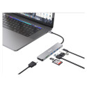 Equip dokkimisjaam USB-C -> HDMI, 3x USB 3.0, SD/TF, 100W PD, 25 cm, hõbedane