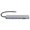 Equip dokkimisjaam USB-C -> HDMI, 3x USB 3.0, SD/TF, 100W PD, 25 cm, hõbedane