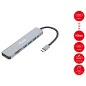 Equip dokkimisjaam USB-C -> HDMI, 3x USB 3.0, SD/TF, 100W PD, 25 cm, hõbedane