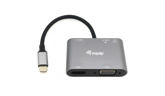 Equip dokkimisjaam USB-C -> HDMI, VGA, USB 3.0, AUX, 100W PD 15 cm must