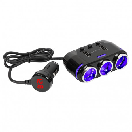 96-881# Rozgałęźnik zapalniczki samochodowej 1xwtyk/3xgniazdo+2xusb cs-35 kabel