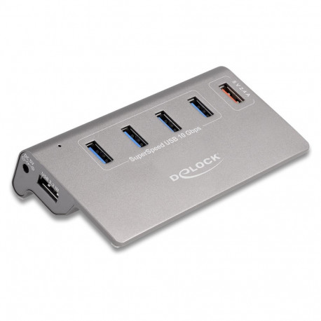 USB 10 Gbps jaotur 4 USB-tüüpi A-pordi ja 1 kiirlaadimispordiga, koos toiteadapteriga