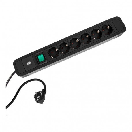 Bachmann Primo2 6-kohaline maandusega alumiiniumist lülitiga must pikendusjuhe 2m