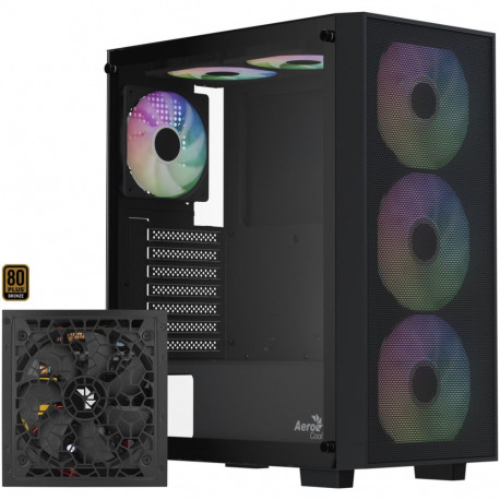 Aerocool B509A Flow-G-BK-v1, with power supply Aero 650 (black, tempered glass)