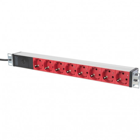 Digitus 19" power strip with aluminum profile, 8-fold, 1U (red/aluminum, 2 meter cable, IEC C14 plug