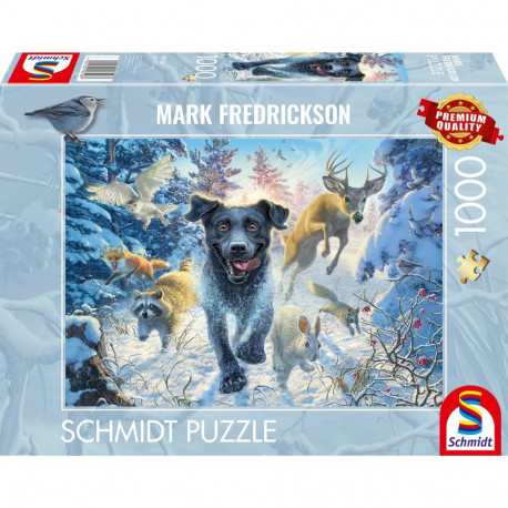 Schmidt Spiele Mark Fredrickson: Dog Love - Black Labrador in the Snow, Puzzle 1000 Pieces