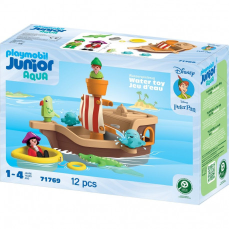 PLAYMOBIL 71769 Junior & Disney: Peter Pan's Pirate Ship with Water Splash Fun, Construction Toy