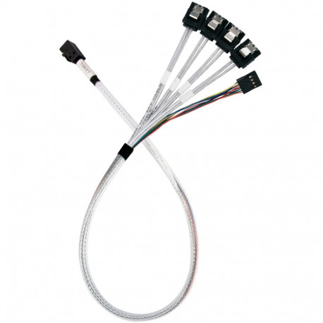 adapterkaabel SST-CPS05-RE mini-SAS SFF 8643 > 4x SATA 60cm, helesinine
