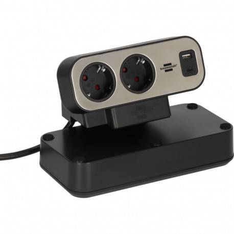 estilo Duplex Tischsteckdosenleiste 9-fach, 2x USB (schwarz/silber, 2 Meter Kabel, USB-A, USB-C, mit