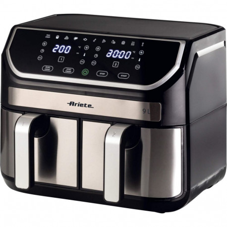 Ariete Dual Metal 9L hot air fryer, stainless steel/black, 2100 watts, 2 baskets of 4.5 liters each