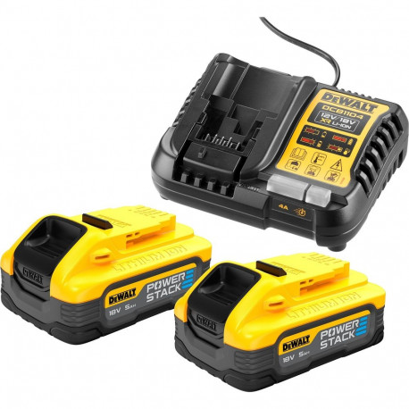 Powerstack Akku Starterkit DCB1104H2, inkl. 2x Akku 18Volt (gelb/schwarz, 18Volt 5Ah, Schnellladeger