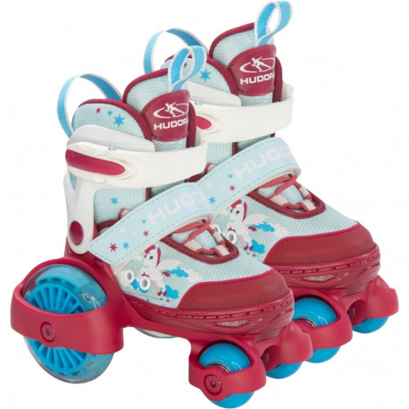 HUDORA My First Quad LED roller skates, size 26-29, red/light blue, with LED lighting