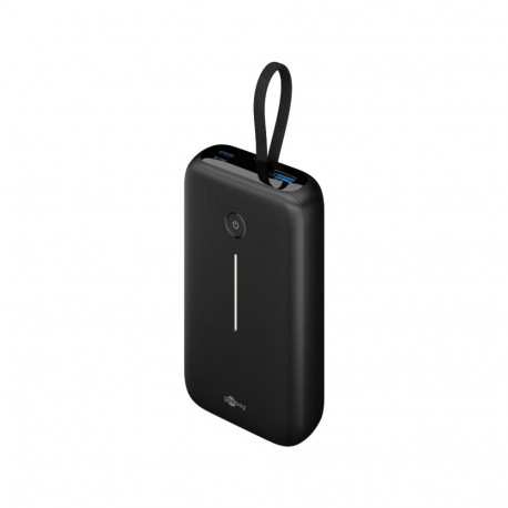 goobay power bank 20,000 mAh, integrated USB-C cable 13cm, 30 watts black, 20 Ah, 1x USB-A, 2x USB-C
