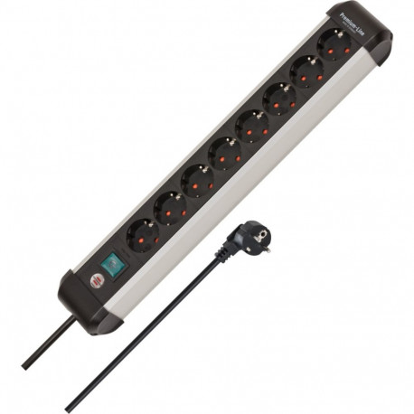 Brennenstuhl Premium-Alu-Line 8-way power strip, black/aluminium, 3 meter cable, with safety switch