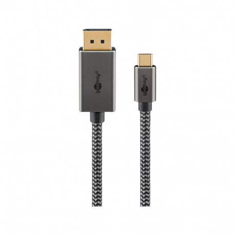 USB Adapterkabel, USB-C Stecker > DisplayPort Stecker, 4K 60Hz (schwarz/silber, 2 Meter, Textilkabel