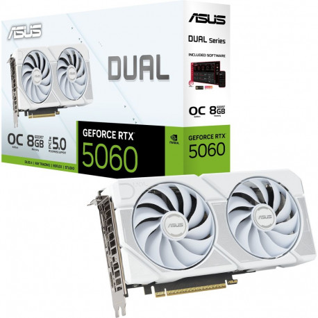 GeForce videokaart RTX 5060 DUAL OC 8GB DLSS 4 3x DisplayPort 1x HDMI 2.1, valge