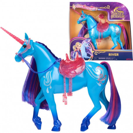 Unicorn Academy - Einhorn River (28 cm groß, mit echter Mähne und Schweif, abnehmbarem Zaumzeug, Sat