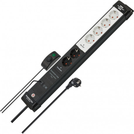 Premium-Line Comfort Switch Plus Steckdosenleiste 6-fach, 2x permanent (schwarz/hellgrau, 3 Meter Ka