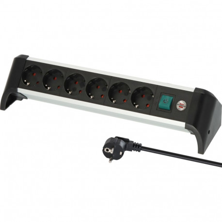Brennenstuhl Alu-Office-Line 6-way power strip for the desk, black/aluminium, 3-meter cable, with sa