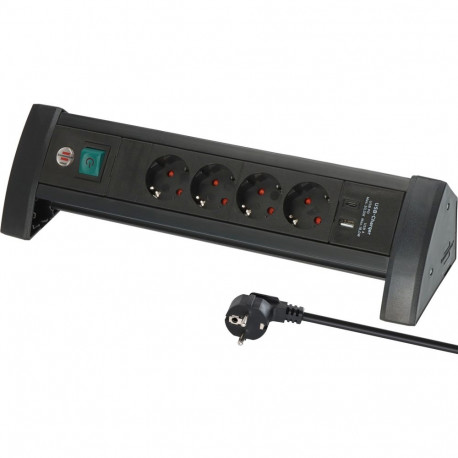 Premium-Office-Line pistikupesa lauale 4-kohaline 2x USB USB-A USB-C 1,8m kaabel turvalülitiga, must
