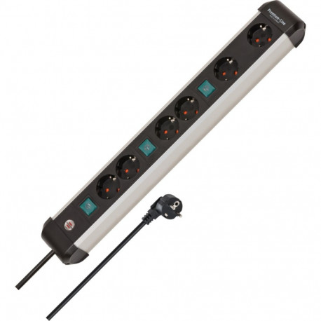 Premium-Alu-Line Steckdosenleiste 6-fach, 3x 2fach schaltbar (schwarz/aluminium, 3 Meter Kabel, mit 
