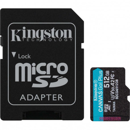 Kingston Canvas Go! Plus 512 GB microSDXC memory card, black, UHS-I U3, Class 10, V30, A2