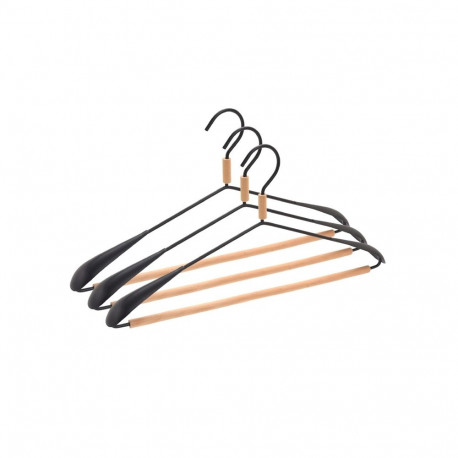 METAL HANGER WOOD ROUND BAR BLACK 3 PCS