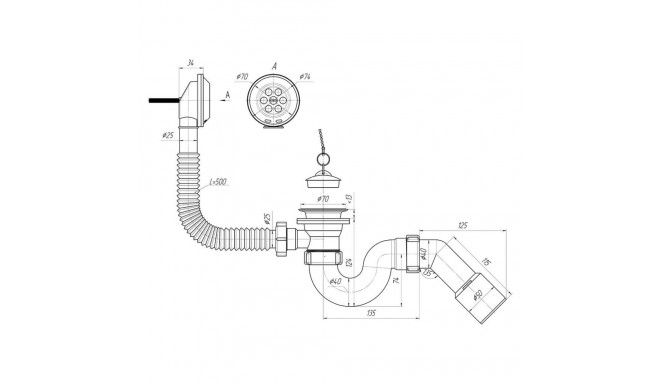 BATH TRAP OUTLET OVERFL 1 1/2 FLEXI E156