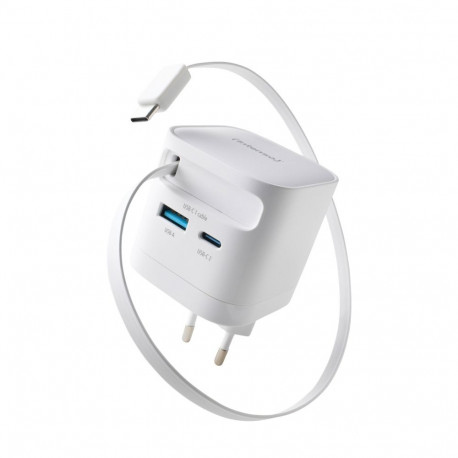 Intenso Power Adapt. W65ACIC 65W 2xUSB-C/USB-A väljatõmmatava kaabliga valge