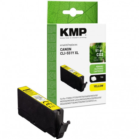 KMP kollane tint asendab Canon CLI-551 Y XL 6446B001
