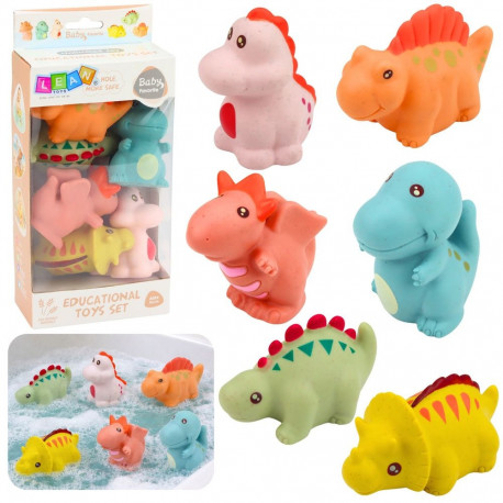 pastelsed hariduslikud kummist vannimänguasjad dinosaurused, 6 tk