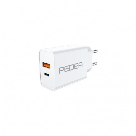 "PEDEA 20W USB-C (PD) Schnellladegerät - 2-Ports Mehrfach Handy-Ladegerät mit USB-C und USB-A, weiß"