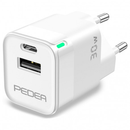 PEDEA 30W USB-C (PD) kiirlaadija, 2 pesaga (USB-C ja USB-A), valge