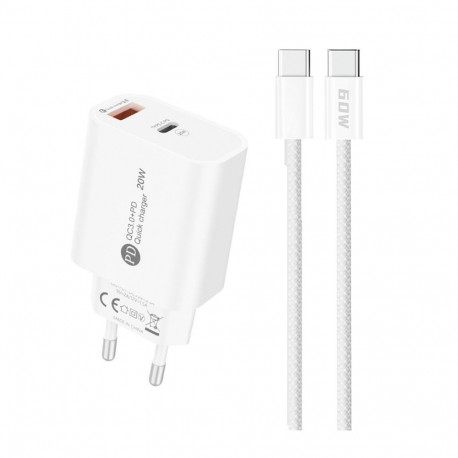 Hurtel A6MaxL 20W USB-A USB-C wall charger with USB-C - USB-C 1m cable - white