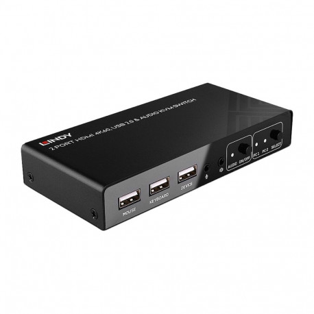 Lindy 2 Port KVM Switch HDMI 4K60, USB 2.0 & Audio, KVM Switch