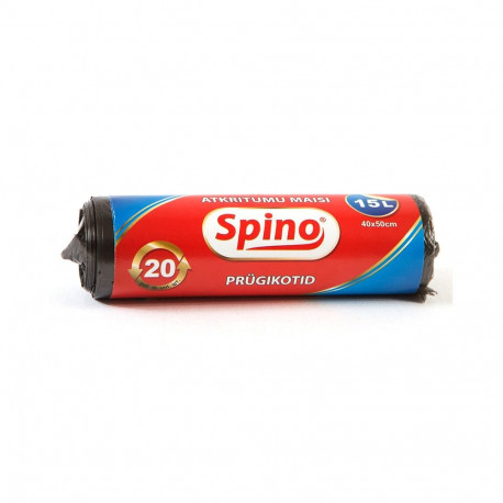 Prügikotid SPINO 15L, 8mic, HDPE, 40x50cm, 20 tk, must (4 tk)